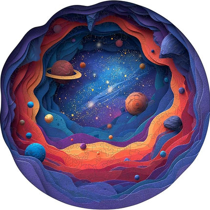 Wooden Space Jigsaw Puzzles - 498 Pcs Galaxy Astronomy Decorative, Brain Teaser for Adults and Teens, Wood Decorative Planet Adventure Gift Idea, 16.5x16.4 in