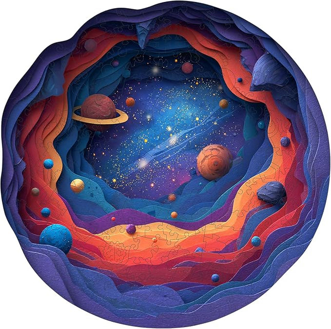Wooden Space Jigsaw Puzzles - 498 Pcs Galaxy Astronomy Decorative, Brain Teaser for Adults and Teens, Wood Decorative Planet Adventure Gift Idea, 16.5x16.4 in