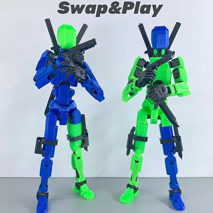 Pre-Assembly 3D Printed 5.54'' Stick Robo 13 Action Figure, Multi-Jointed Tian13, Articulated T13 Desktop Decoration,12 in 1 d13 Accessories Best Birthday Festival Gift (Blue red)