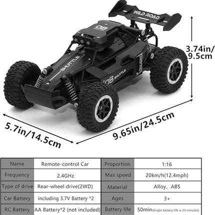 Remote Control Car RC Cars 1:16 All Terrain Monster Truck LED Headlights, Outdoor 2WD Off Road Hobby RC 2.4GHz High Speed, 20Km/h RC Car Toys Gift for Kids Boys 3 4 5-12 (Black)