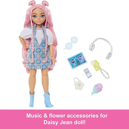 Barbie Dream Besties Doll and Accessories, Daisy Jean Posable Fashion Doll with Removable Fashions & Wavy Pink Hair, 9 DJ & Music Themed Pieces