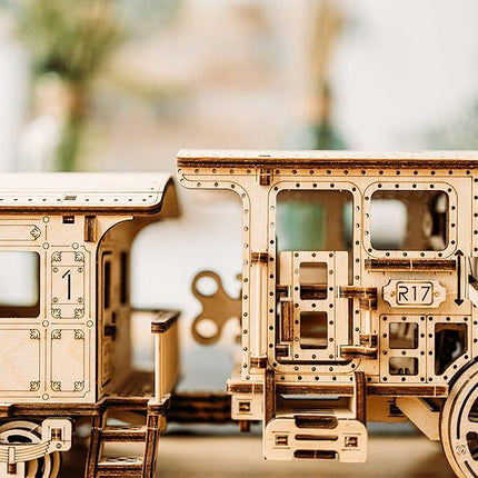 Wood Trick Wooden Toy Train Set with Railway - 34x7″ - Locomotive Train Toy Mechanical Model Kit - 3D Wooden Puzzles for Adults to Build - Engineering DIY Models for Adults to Build