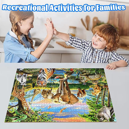 1000 Pieces Puzzles for Adults, Animal World Jigsaw Puzzle Challenging Night Game, Interlock Perfectly No Dust, for House Decoration, Birthday Party Holiday Toy for Kids Boys and Girls