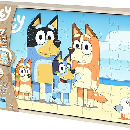 Spin Master Games, Bluey Puzzles 7-Pack, Wooden Jigsaw Puzzles for Preschoolers, 12, 16, & 24 Pieces, Storage Tray, Bluey Toys, for Ages 4 & Up