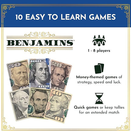 Benjamins Cash Cards – Money-Themed Card Games for Adults, Teens & Families, Fast-Paced Strategy Card Games for Parties, Entertaining & Fun Games for Family Night. Play with Money.