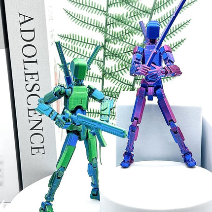 2 Packs (Assembly Completed) T13 Action Figure Set,Titan 13 Robot Movable Action Figure,3D Printed 13 Action Figure Articulated,Full Body Mechanical Doll,Christmas Birthday Gift for Kids Adult (laser)