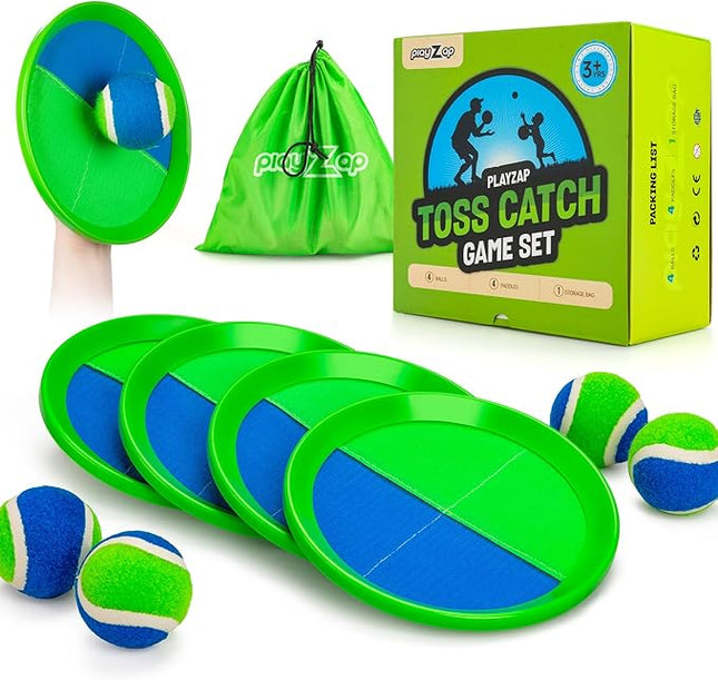 PlayZap Toss and Catch Ball Set Upgraded - Toddler Toys Kids Games for Whole Family - Water-Resistant Great for Beach Pool Yard Outdoor Games - Gift for 3 4 5 6 7 8 9 10 11 12+ Years Old Boys Girls