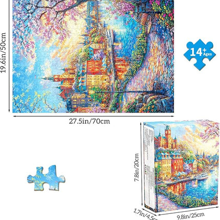 Bloomswick Jigsaw Puzzles, Puzzles for Adults 1000 Pieces, Spring Town Hard Difficult Challenging Puzzles, Home Decoration Puzzle, Interlock Perfectly No Dust
