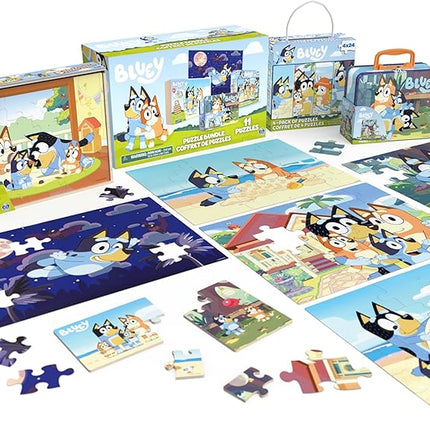 Bluey 11 Puzzle Bundle Set, 8- and 24-Piece Wood, Fuzzy, & Die-Cut Jigsaw Puzzles for Preschoolers and Kids