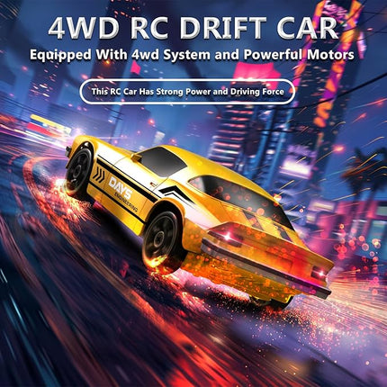 Remote Control Car RC Drift Car 2.4GHz 1:24 4WD 15KM/H High Speed Racing Sport Car with LED Lights Drifting Tire Racing Sport Toy for Adults Boys Girls Kids Gift 2Pcs Rechargeable Batteries
