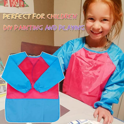 Zkptops 6 Pack Kids Art Smocks Waterproof Kid Painting Aprons Toddler Art Smock Kids Paint Smock with Long Sleeve 3 Roomy Pockets for Age 3-7 Years