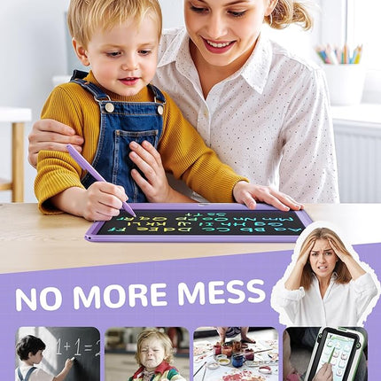 KOKODI LCD Writing Tablet, 12 Inch Colorful Toddler Doodle Board Drawing Tablet, Erasable Reusable Electronic Drawing Pads, Educational and Learning Toy for 3-6 Years Old Boy and Girls(Purple)