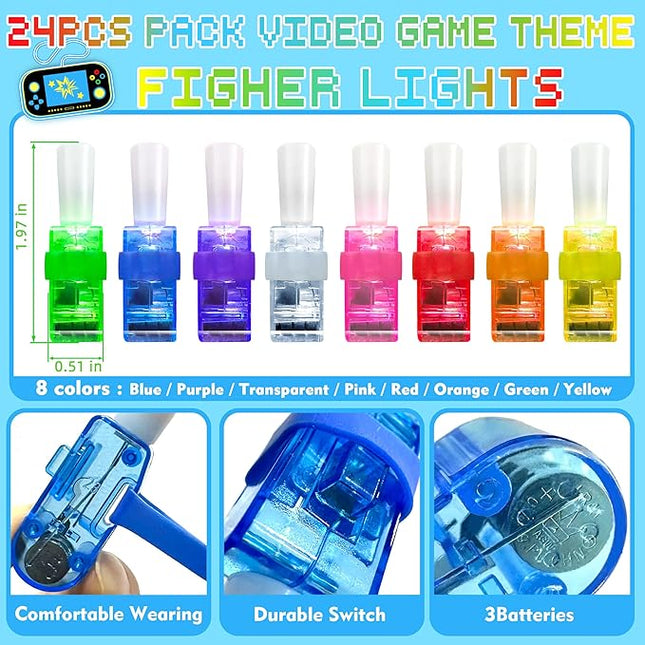 24PCS Video Game Party Favors-LED Finger Lights：Glow-in-the-Dark Light-Up Toys Bulk for Kids,Gamer Birthday Party Decorations Supplies, Party Goodie Bags Stuffers, Classroom Prizes, Fun Gifts