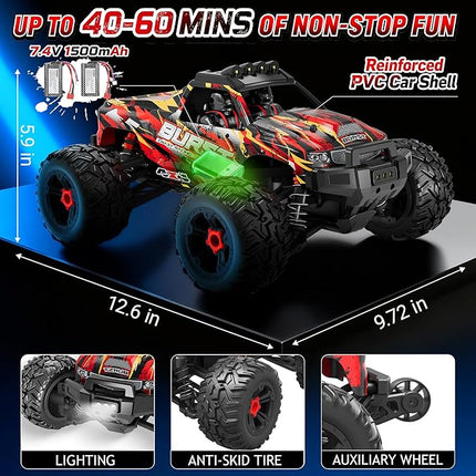 Rc Cars 1:14 All Terrain RC Car for Adults & Boys 4WD Off-Road Remote Control Truck 40+ KM/H High Speed 4X4 Waterproof Remote Control Car with 2 Rechargeable 1500 mAh Batteries 8-12(Red)