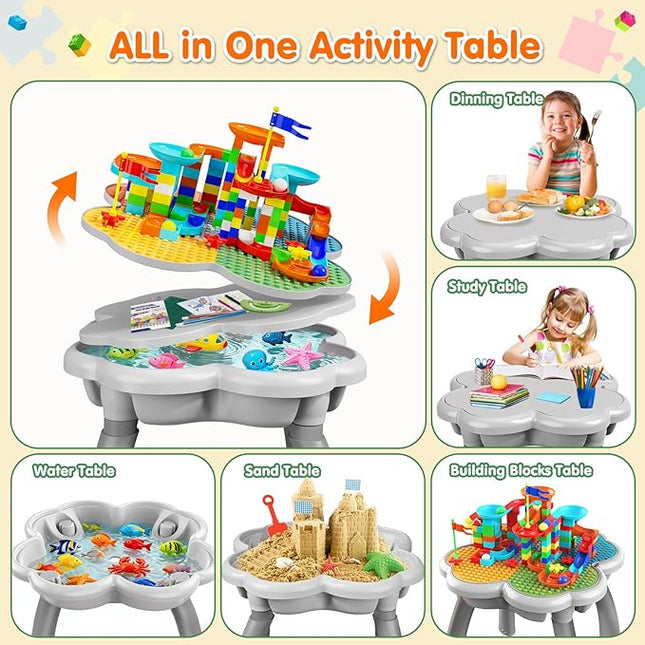 OCATO Kids Toddler Table and Chair Set: Sensory Activity Tables with Rabbit Chairs and Large Marble Run Building Blocks Storage All in One Play Sand Water Table 3 4 5 6 Year Old Boy Girl Toys Gifts