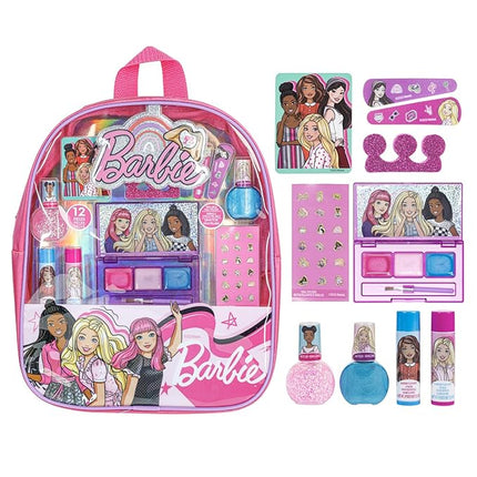 Barbie Makeup Filled Backpack Set, Including Lip Balm, Nail Polish, Nail File, Hair Bows, and Other Accessories, Ages 3+ for Parties, Sleepovers and Makeovers, by Townley Girl