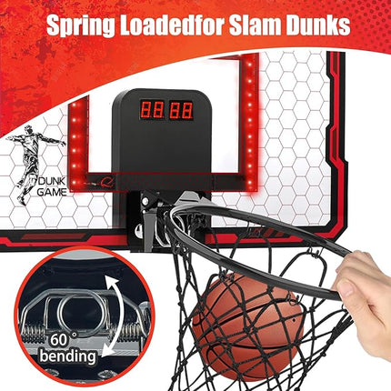 Indoor Basketball Hoop for Kids with Red Led Lights Mini Basketball Hoop with Scoreboard Over The Door Basketball Hoops Birthday Gifts for Kid Basketball Toys for 4-12 Year Old Boys Girls