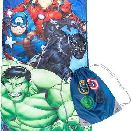 Jay Franco Marvel Avengers Battle Formation Slumber Sack - Cozy & Warm Kids Lightweight Slumber Bag/Sleeping Bag - Featuring Captain America, Iron Man, Black Panther, & Hulk