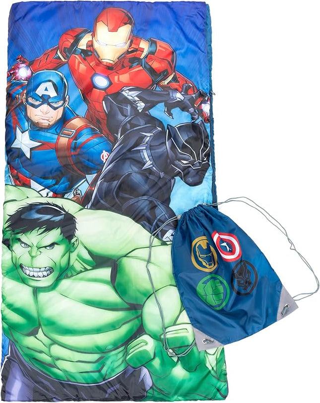 Jay Franco Marvel Avengers Battle Formation Slumber Sack - Cozy & Warm Kids Lightweight Slumber Bag/Sleeping Bag - Featuring Captain America, Iron Man, Black Panther, & Hulk