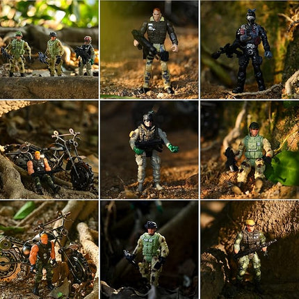 18 Pcs Special Forces Army Men Soldier Combat Movable Action Figures Army Guys Plastic Toy Soldiers Playsets Military Toy Men with Military Weapons and Accessories for Teens Party Decoration, 4 Inch