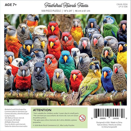 Lucky Puzzles 'Feathered Friends Fiesta' | 500 Piece Jigsaw Puzzle for Adults | Unique Bird Artwork | Best Challenging Puzzles for Cognitive Workout | 18 x 24 Inches | Fun Puzzle for Families