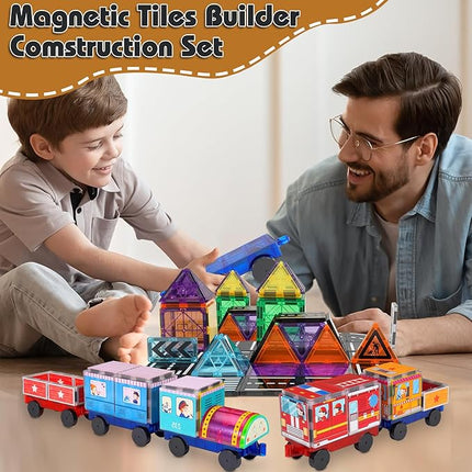 Magnetic Tiles Cars Construction Set - 30 PCS Magnetic Tiles Magnet Bricks Truck Sensory Toys, Educational Magnet Cars Set Building Blocks for 3 4 5 6 7 8+ Year Old Girls Boys Toddler
