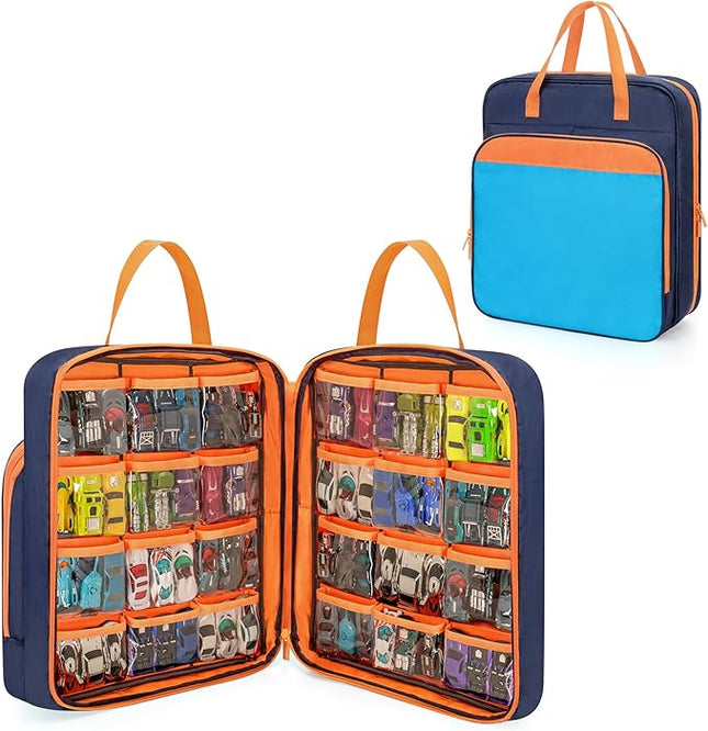 CURMIO Toy Cars Carrying Case Compatible with Hot Wheels Up to 99pcs, Portable Car Toy Storage Organizer Bag for 1/64 Scale Toy Cars, Matchbox Cars, Dolls, Mini Toys, Bag Only