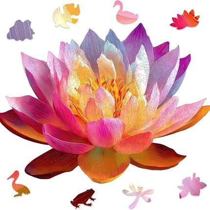 Wooden Puzzles for Adults, Lucky Lotus Jigsaw Puzzles, 201 Pieces Adults Puzzles, Best Gifts for Puzzle Lover, Family Brain Game, 9.6x12.9 inch