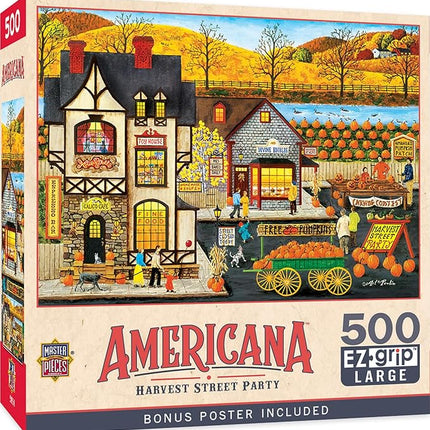 MasterPieces 500 Piece EZ Grip Jigsaw Puzzle for Adults, Family, or Youths - Harvest Street Party - 19.25"x26.75"