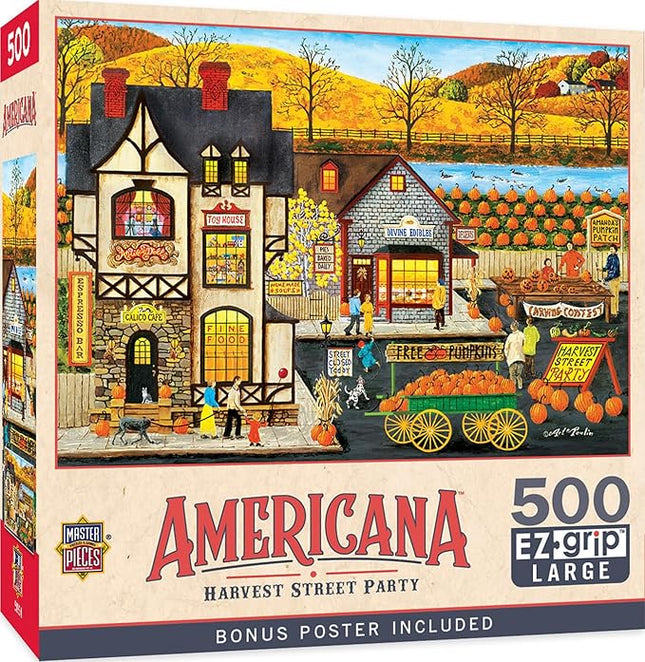 MasterPieces 500 Piece EZ Grip Jigsaw Puzzle for Adults, Family, or Youths - Harvest Street Party - 19.25"x26.75"