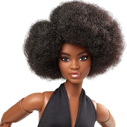 Barbie Signature Looks Doll (Curvy, Brunette) Fully Posable Fashion Doll Wearing Black Jumpsuit, Gift for Collectors