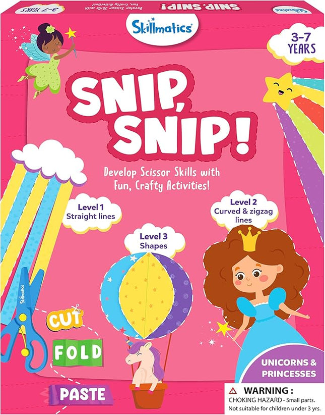 Skillmatics Scissor Skills Activity Book - Snip Snip, 25 Fun Cutting & Creative Activities for Preschoolers, 2 Child-Safe Scissors, Fine Motor Skills, Felt Craft Kit, Gifts for Kids Ages 3, 4, 5, 6, 7