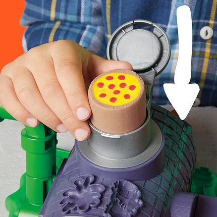 Play-Doh Teenage Mutant Ninja Turtles Slice & Blast Pizza Playset, Bendy 4 Inch Mikey Action Figure, Kids Arts & Crafts, TMNT Toys for Boys & Girls 4+