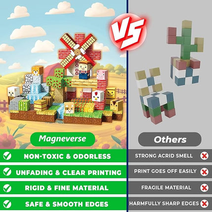 150 PCS Magnetic Blocks - Farm Animals Magnetic Building Blocks Cubes & Magnet Toys, Stacking Magnets, STEM Toys for School Acitivities, Ideal Christmas Birthday Gifts for Boys Age 3+ Years Old