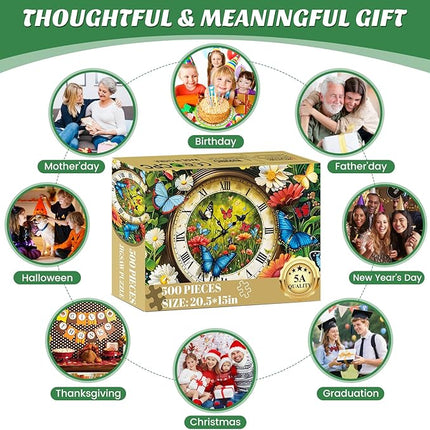 500 Pieces Puzzle for Adults,Fantasy Forest Clock Puzzle,Recycled Cardboard Flowering Time Puzzles 500 Pieces,Challenging Game Home Decor Birthday Party Gift Toy for Adults Kids Seniors 20.5 * 15 in