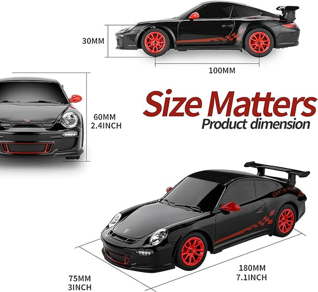 BEZGAR Porsche Remote Control Car - Officially Licensed Porsche 911 GT3 RS Toy Car 1:24 Porsche RC Car Model Vehicle Gift for Boys,Girls,Teens and Adults (39900 Black)