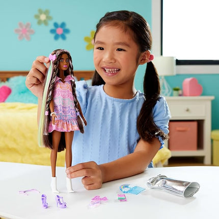 Barbie Fun & Fancy Fashion Doll & Accessories, with Extra-Long Black Hair & 2 Looks, Including Silver Dress & Hair Extension