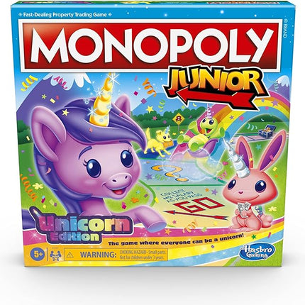 Monopoly Junior: Unicorn Edition Board Game | Magical-Themed Indoor Family Game | 2 to 4 Players | Preschool Games | Kids Gifts | Ages 5 and Up (Amazon Exclusive)