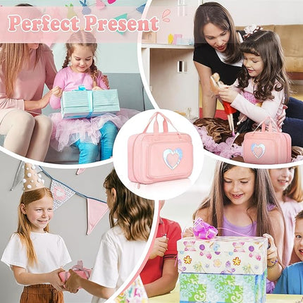 Carrying Case Compatible with Barbie Dolls 12-Inch, Storage Organizer with Handle Holds up to 6 Dolls,Multiple Pockets for Accessories,Toy Storage Box, Pink,Bag Only