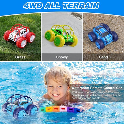 MaxTronic Amphibious Remote Control Car,Rechargeable RC Cars Toy 360° Flips Rotation Stunt Crawler 15KM/H 4WD All Terrain Outdoor Indoor Toy for Kids Boys Girls 3-12