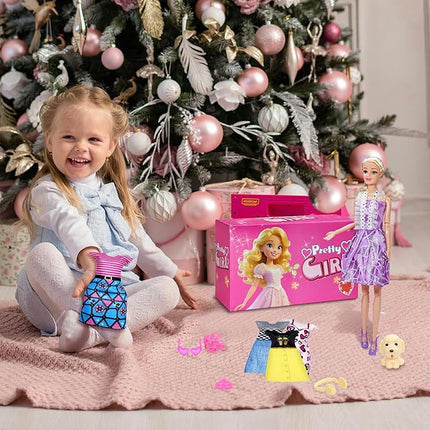 122Pcs Doll Clothes and Accessories - with Doll Sets,Fashion Pack Playset Including Wedding Gowns/Dresses/Hangers/Shoes/Outfit,Fashionista Princess Dolls Playset,Birthday Girls Gifts Age 345678
