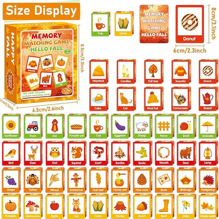 gisgfim 50 Pairs Fall Memory Matching Game Thanksgiving Happy Fall Concentration Memory Games for Kids Educational Ages 3-8 A Fun & Fast Autumn Theme Memory Matching Games