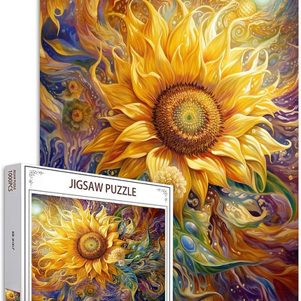 Graffitic Blossom Jigsaw Puzzles 1000 Pieces for Adults, Families (Sunflowers,Plants,Green Leaves) Pieces Fit Together Perfectly 19.7''x27.6''inch Wildflowers Frameable Magic Puzzle Art（Yellow）