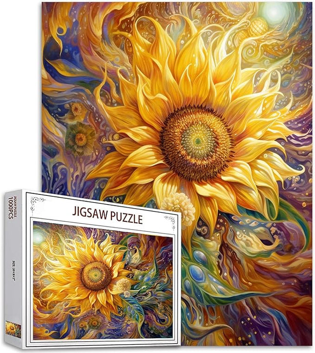 Graffitic Blossom Jigsaw Puzzles 1000 Pieces for Adults, Families (Sunflowers,Plants,Green Leaves) Pieces Fit Together Perfectly 19.7''x27.6''inch Wildflowers Frameable Magic Puzzle Art（Yellow）