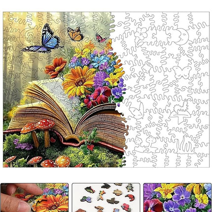 Wooden Puzzles for Adults, Magical Butterfly Flying Out of Book Jigsaw Puzzles 200pcs, Art Adult Puzzles,Irregular Wood Puzzles Creative Gift for Adults 11.8x8.8 inch
