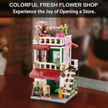 Flower Shop Micro Building Blocks Set Simulation Mini House Building Educational Creative Gift for Ages of 14+ 953 Pieces Street View