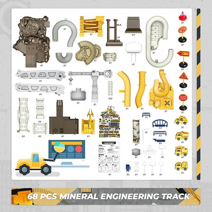 Toys for 3 Year Old Boys - SMIESSKIDDO 68 PCS STEM Construction Race Track Set with Music & Mining Scenes | Montessori Learning Gift for Toddlers Ages 3-6, Durable & Easy Build Car Tracks