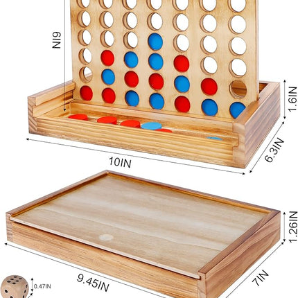 Glintoper Shut The Box & 4 in a Row Tables Game Set, Classic Wood Dice Game with Numbers & Line Up 4 Game for Kids Family, Living Room Rustic Coffee Table Decor, Travel Game Strategy Board Games