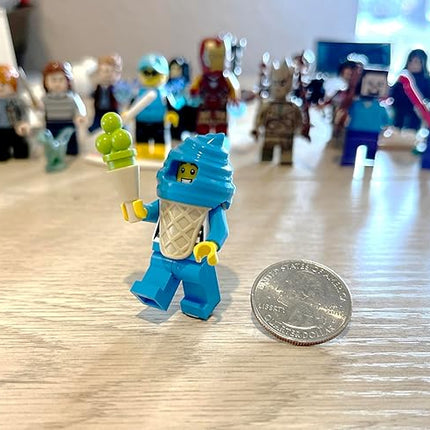 LEGO City Town Minifigure - Boy in Blue Ice Cream Suit (with Ice Cream Cone and Spoon) Very Cute