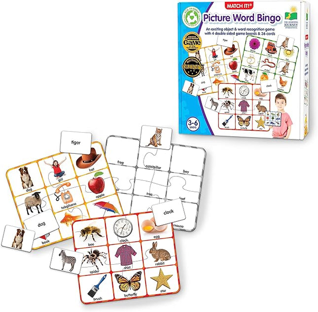 The Learning Journey: Match It! Bingo - Picture Word - Reading Game for Preschool and Kindergarten 36 Picture Word Cards, 9.5" H x 8" W x 0.1" D